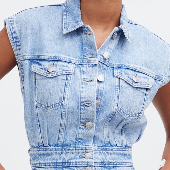 Madewell NWOT Denim Cap-Sleeve Shirtdress in Aquino Wash Size 8 - Picture 5 of 10